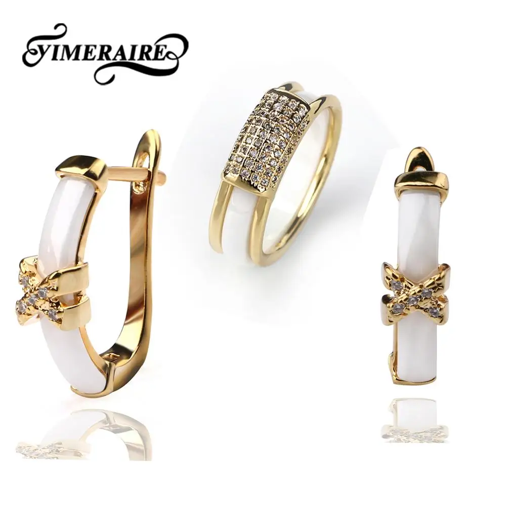Fashion Jewelry Sets Earrings &amp Ring Copper White Ceramic Crystal Glaze Women Elegant Love Xmas Gift | Украшения и аксессуары