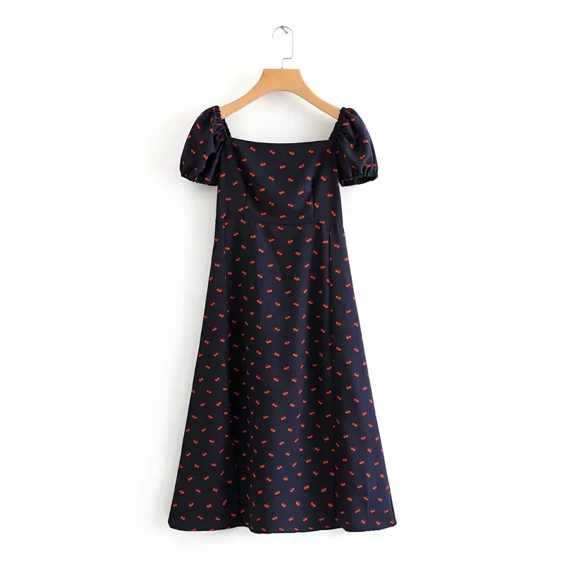 Милое женское пляжное платье миди с принтом вишни корейское винтажное