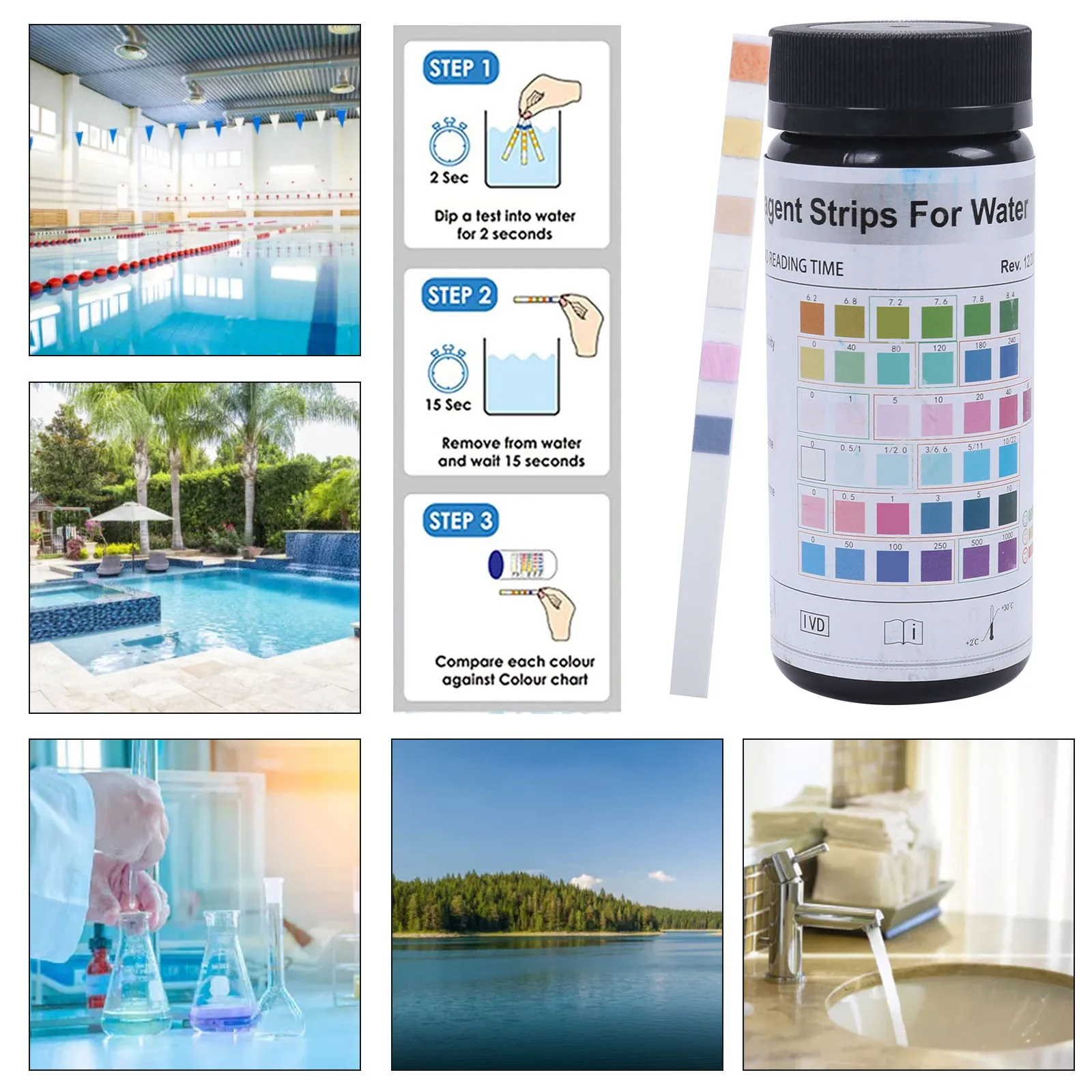 

IN STOCK 6-1 Chlorine Dip Test Strips Hot Tub Spa Swim Pool,PH Test Paper For Swimming Pool PH Test, Acidity Alkalinity Test
