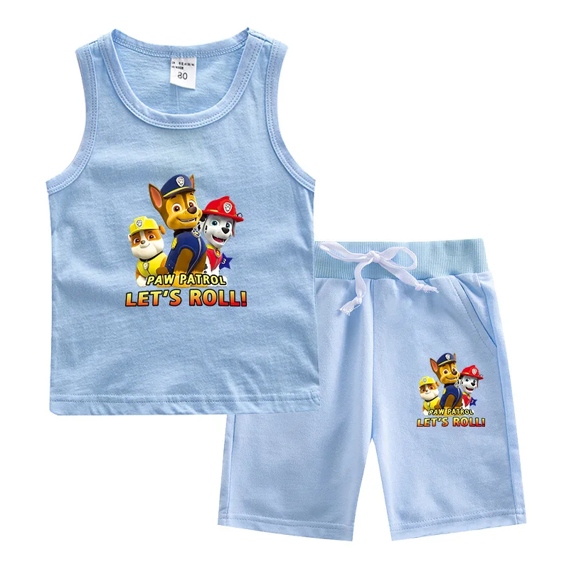 

2021 Summer New Two-piece Kid Paw Patrol T-shirt Cartoon Character Boy Shorts Vest Suit Baby Sleeveless Clothes Thin Section