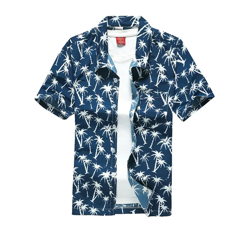 Asian size Пляжные рубашки Летняя мода camisa masculina с принтом "кокосовое дерево" короткий рукав на пуговицах Гавайские мужские рубашки плюс размер - Цвет: Asian size