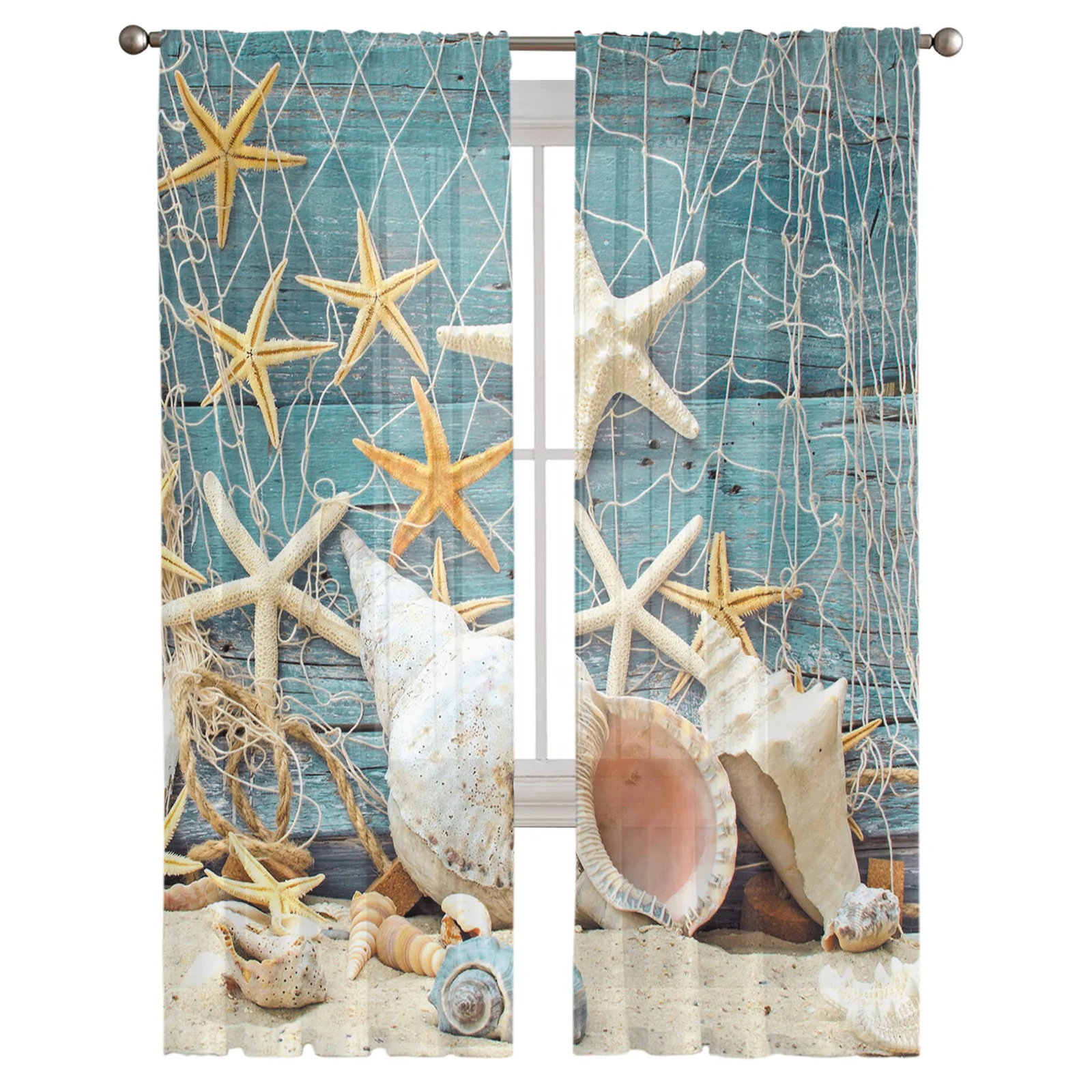 Морская звезда Пляж ракушка рыболовная сеть тюлевые занавески для гостиной