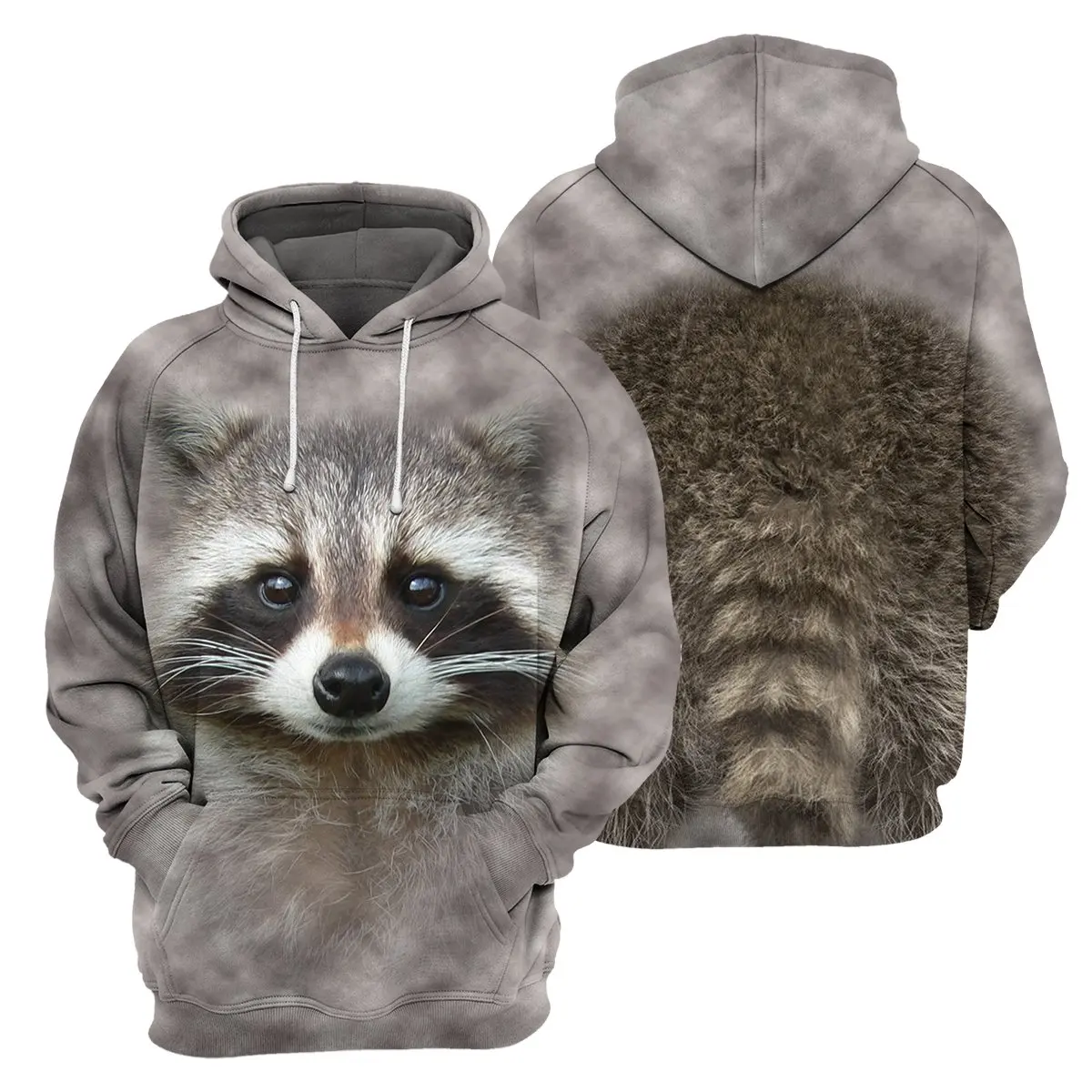 3D Graphic Front&Back Hoodie Animal Raccoon Unisex Spring/Fall Harajuku For Men Casual Zip Hooded Pullover Funny Sweatshirt