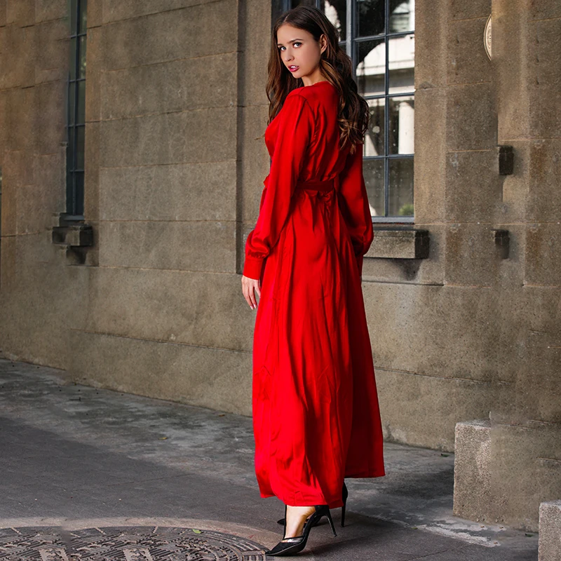 Женское длинное платье XWOMENDAY Повседневное с длинным рукавом и глубоким вырезом в