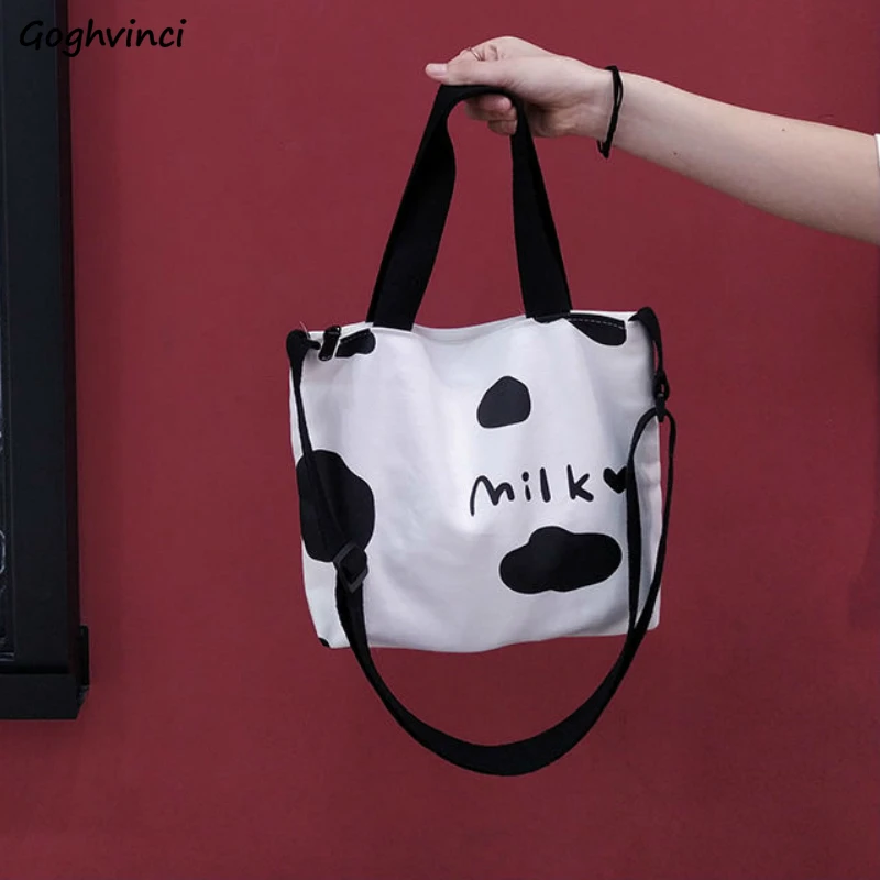 

Сумки для покупок для студентов с коровьим принтом букв простая милая сумочка кавайная Женская Повседневная Сумка-тоут в Корейском стиле Х...