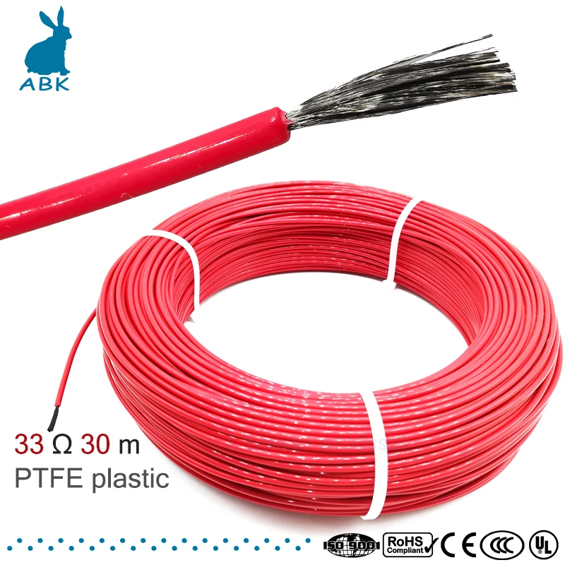 33 Ом 30 метров 12k PTFE огнестойкий углеволоконный нагревательный кабель провод DIY