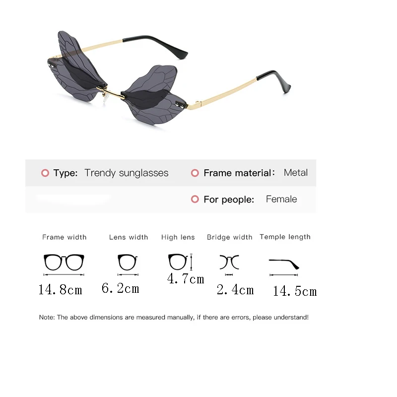 

Fashion Rimless Dragonfly Wing Sunglasses Women Vintage Clear Ocean Lens Eyewear Men Pink Yellow Sun Glasses Shades Creative