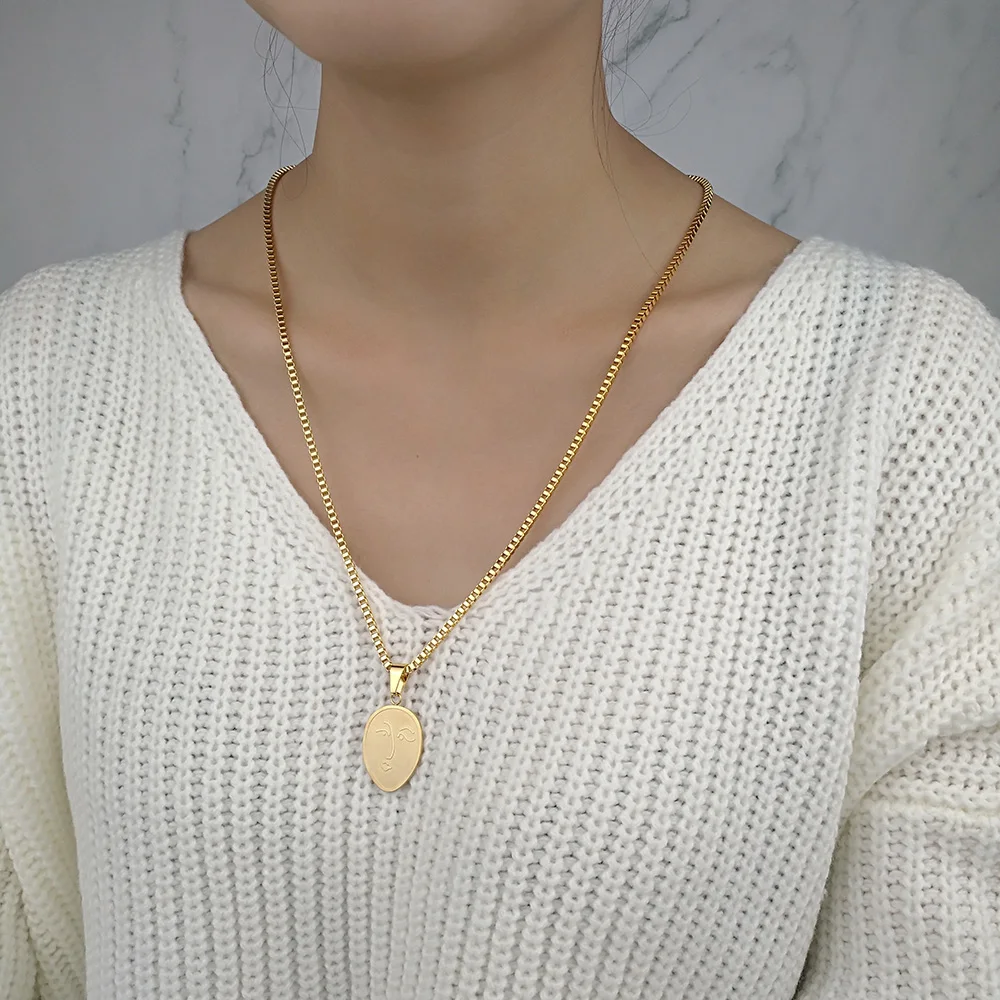 Ожерелье с подвеской в виде абстрактного лица из нержавеющей стали|Ожерелья