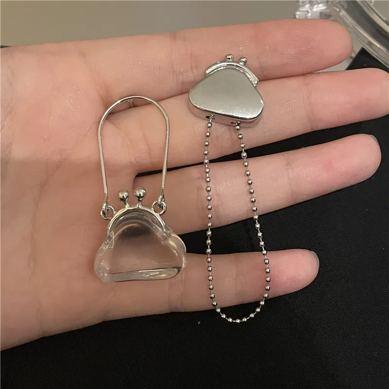 

Origin Summer Statement Transparent Handbag Dangle Earring for Women Hollow Out Silver Color Metallic Earring Jewelry Pendientes
