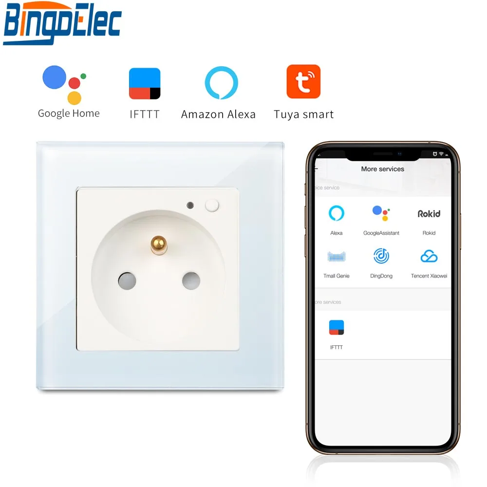 Умная Wi Fi розетка Bingoelec со стеклянной панелью настенная Беспроводная с