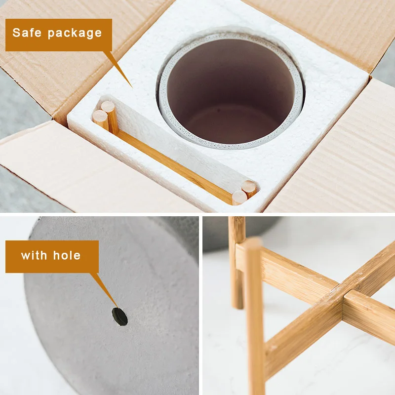 Большой цемент цветочные горшки из цельного дерева подставка держатель