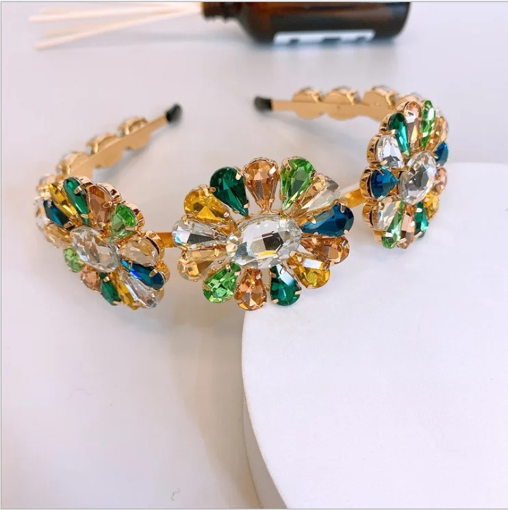 

Women hairbands Super flash alloy diamond-studded glass diamond headband flower full diamond narrow side fashion headdress
