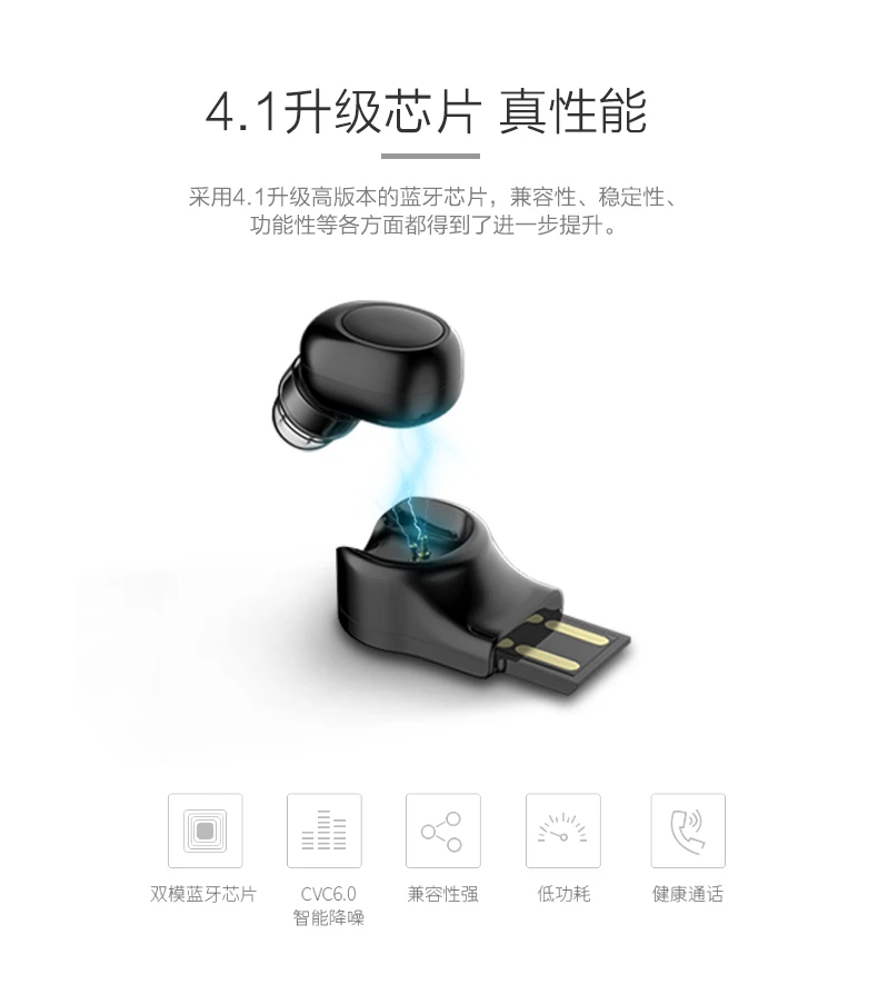 Наушники в ухо Мини Bluetooth наушники Беспроводная гарнитура V4.1 Шумоподавление для