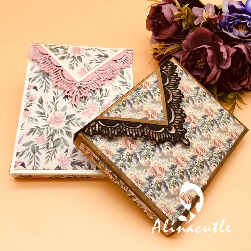 Металлическая высекальная откидная крышка Подарочная коробка для карт конверт