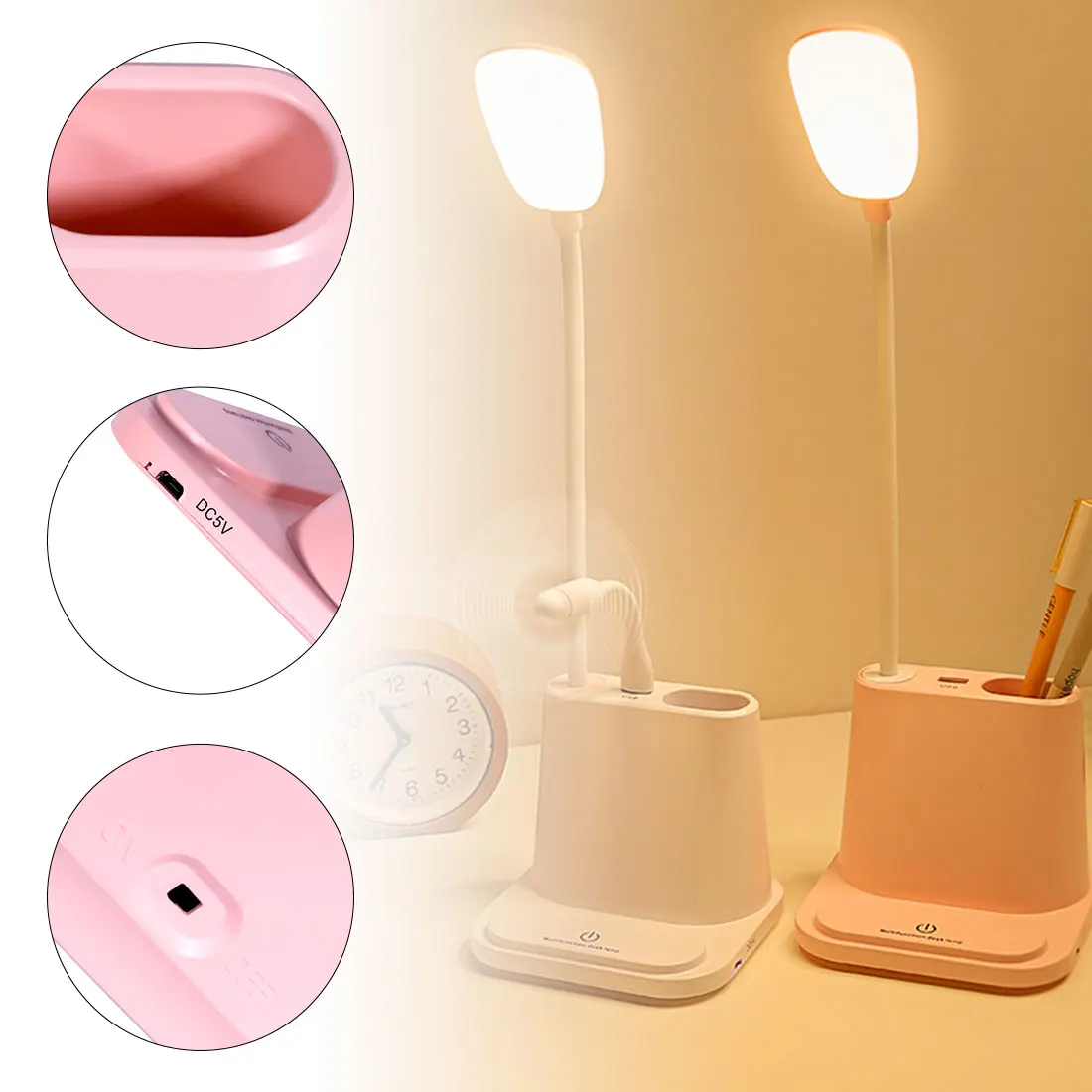 

USB Rechargeable LED Desk Lamp Touch Dimming Adjustment Table Lamp for Children Kids Reading Study Bedside Bedroom Living Room