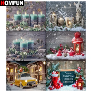 Алмазная 5D картина HOMFUN для творчества, картина свеча, Рождественский автомобиль, полная Алмазная вышивка, картина из Стразы для праздничных подарков