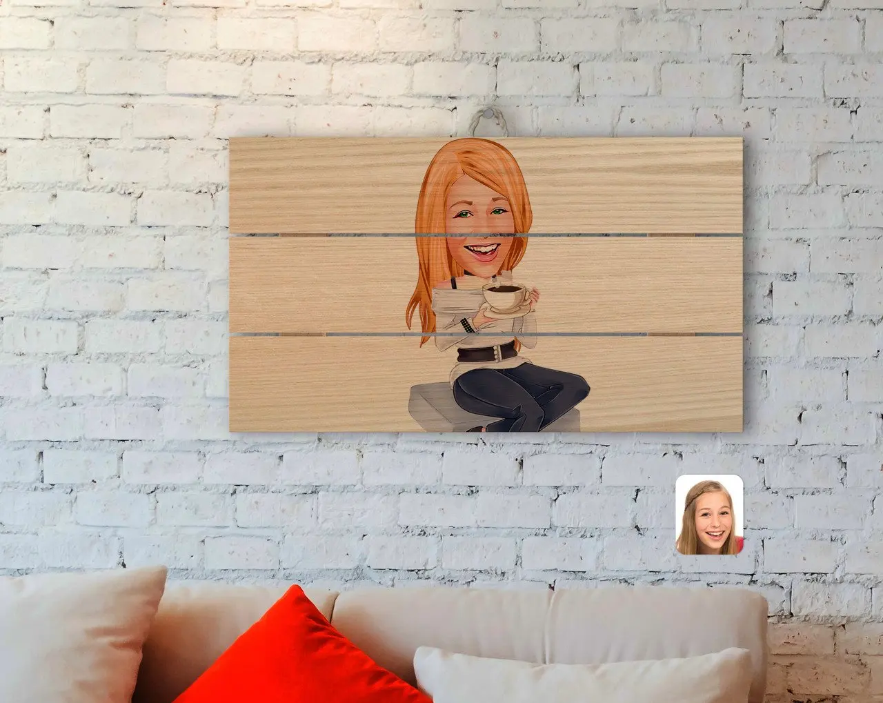 

Personalized Women 'S Caricature Of Authentic Wooden Pallet Tablo-101
