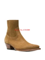 man shoes lukas 40 ankle boots brown calf leather suede pointed toe side zip stacked heel chelsea boots western cowboy boots