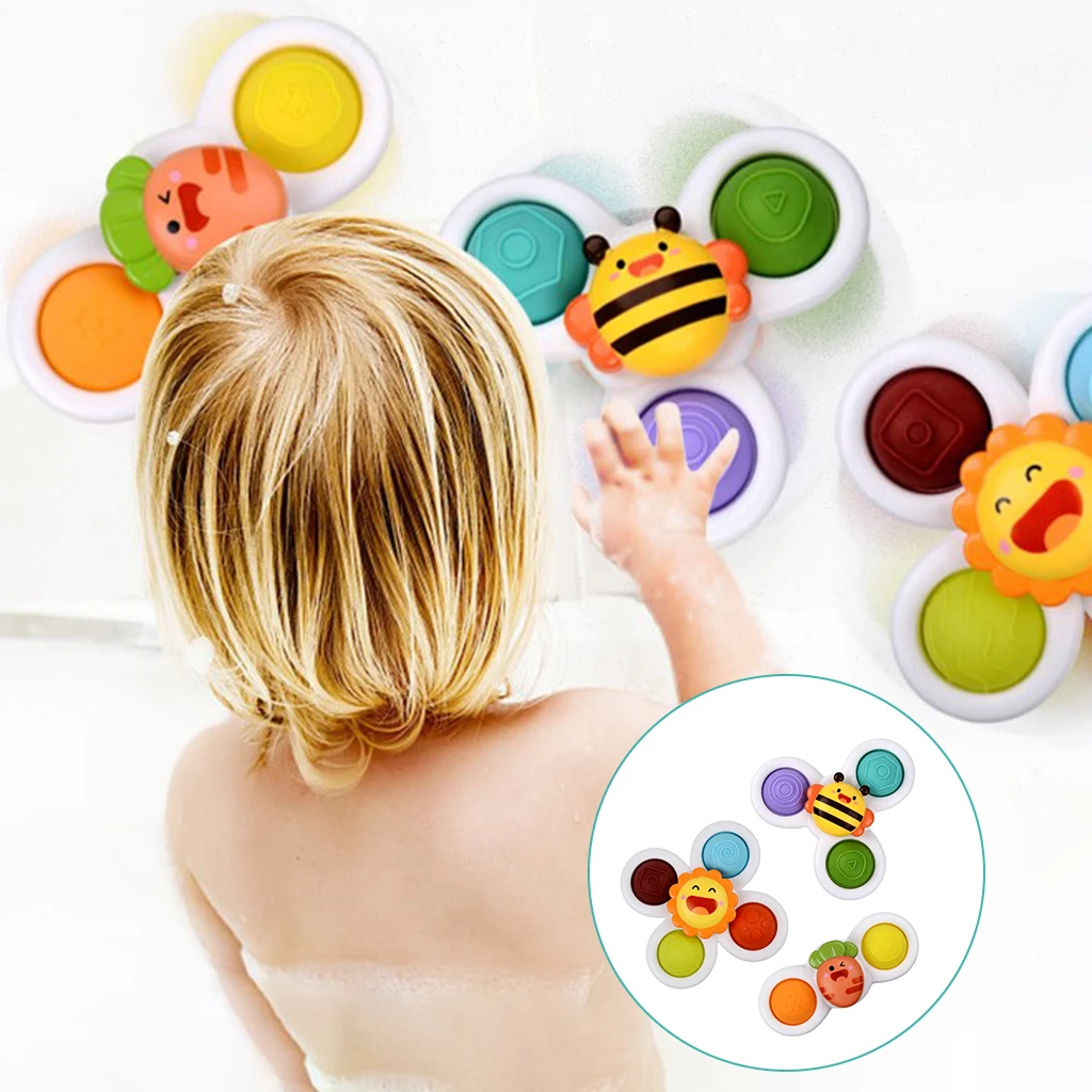 

3pcs Baby Bath Toys Spinning Top Sucker Spinner Toy Turntable Age 0-3 Years