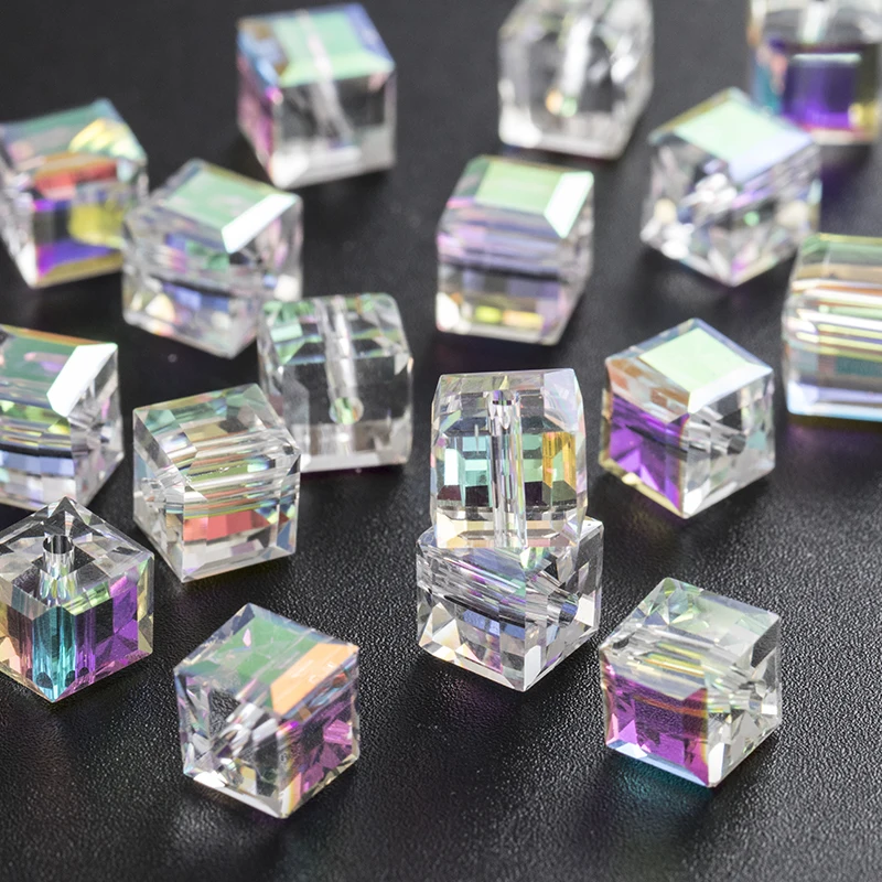 

Квадратные граненые хрустальные бусины AB Cube, стеклянные бусины свободного размера для изготовления ювелирных украшений, фурнитура для сам...