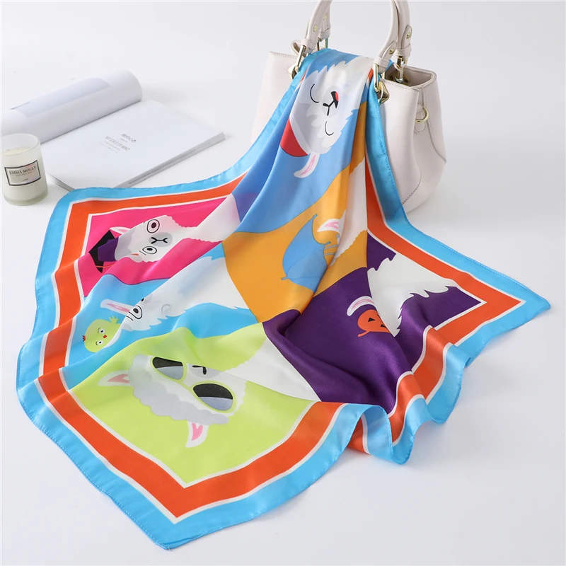 2021 Новый мультяшный Шелковый квадратный шарф женская модная Бандана шейный