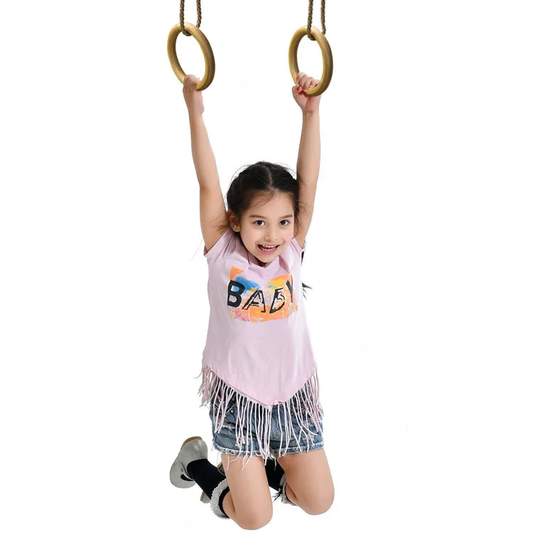 

Kids Wooden Swing Rings Playground Hanging Rings Ninja Climbing Children Rings Outdoor Mountain Climbing Gymnastic Colorful Ring