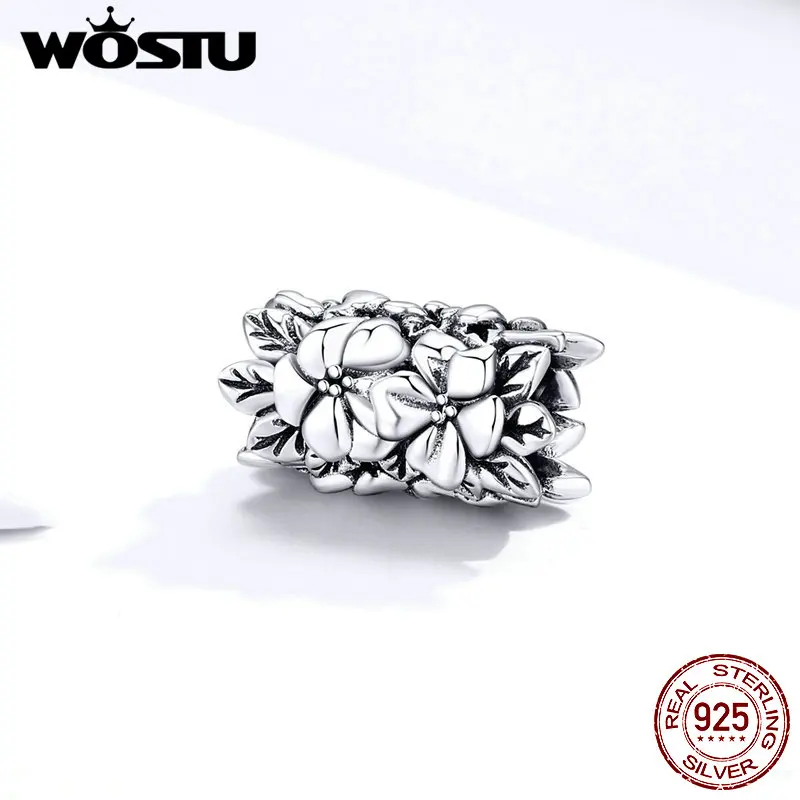 WOSTU летние цветы подвески 100% Стерлинговое Серебро 925 пробы бусины подходят для