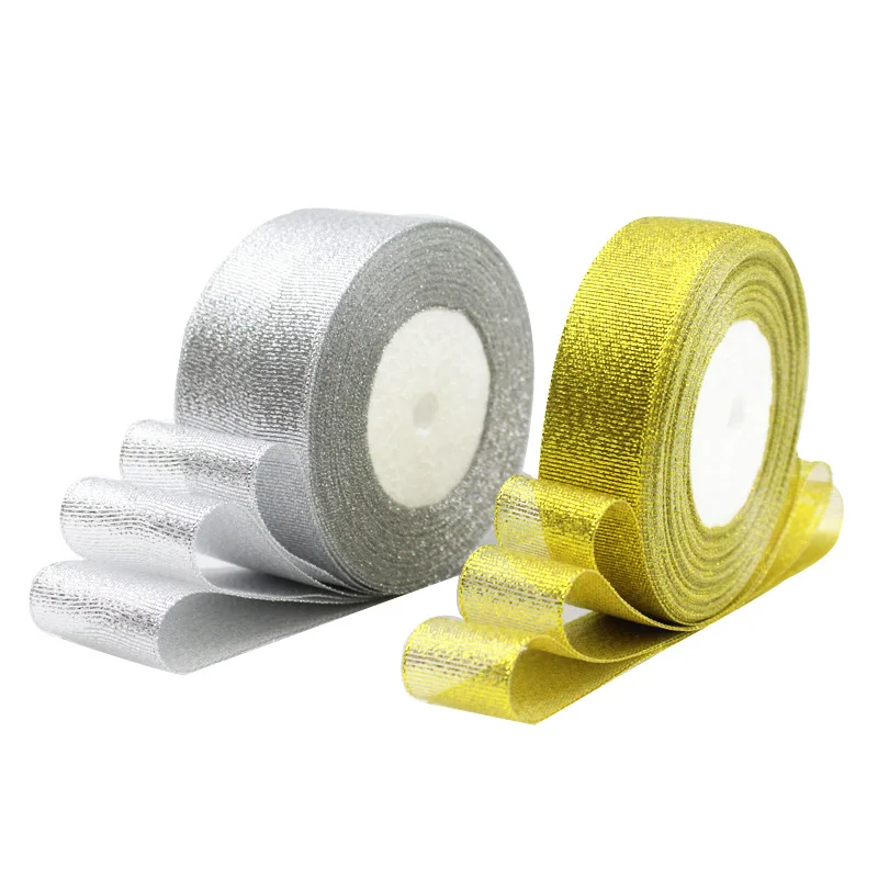 Золото/серебро шелк атлас органза лента блеск вышитые ленты для свадебного торта