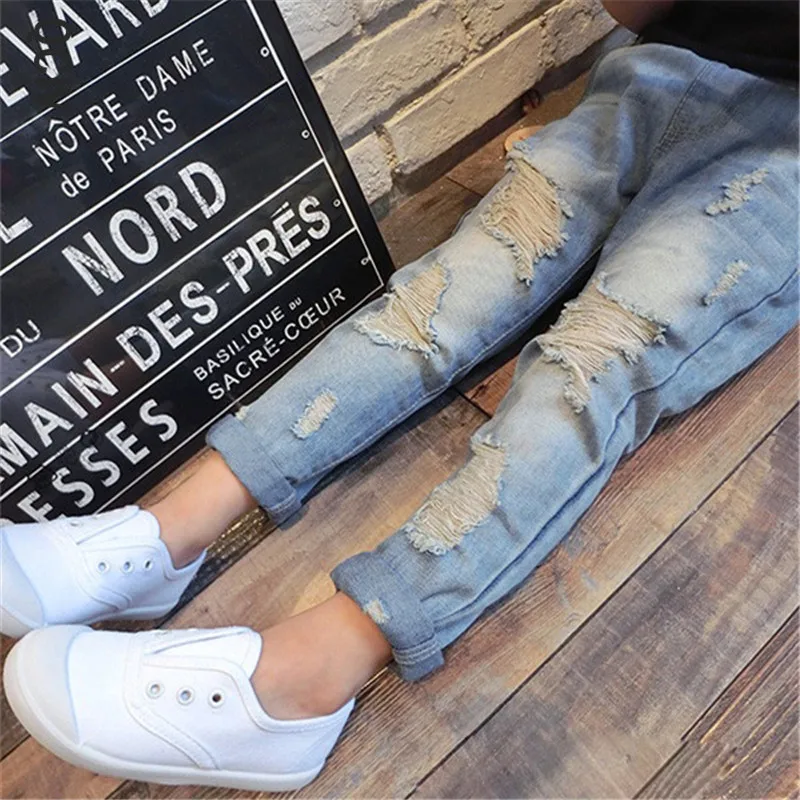 

Children Ripped Hole Jeans Pants New Spring Kids Broken Denim Trousers For Baby Boy Girl