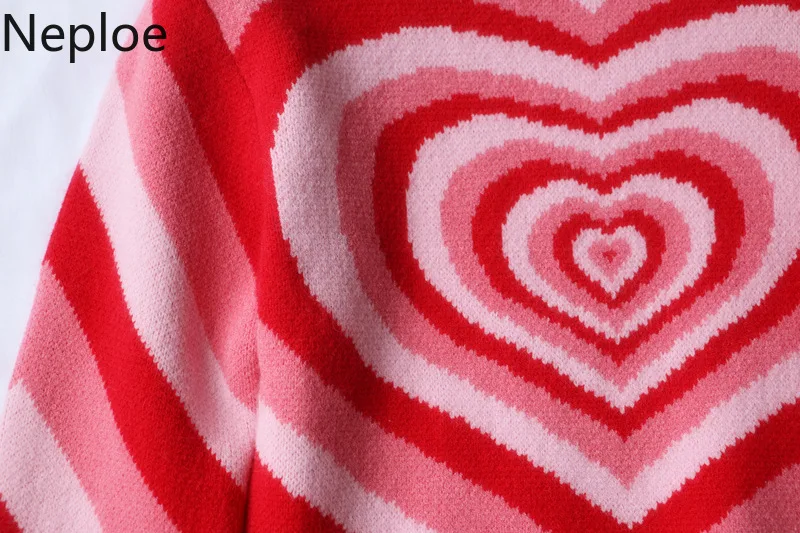 Neploe Love Heart Pattern Sweater Women Color Matching Rainbow Half Turtleneck Pullover Jumper Autumn Slim Knitted 80292 | Женская
