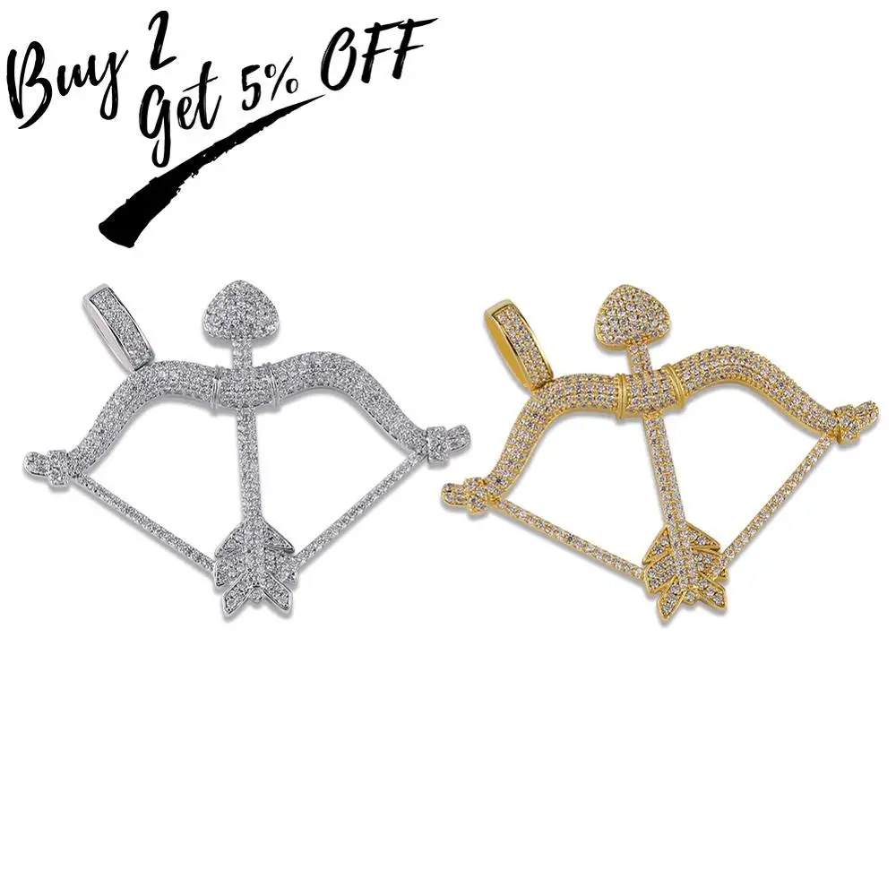 Новый дизайн ледяной лук и стрела кулон Твердые обратно ожерелье хип хоп золотой