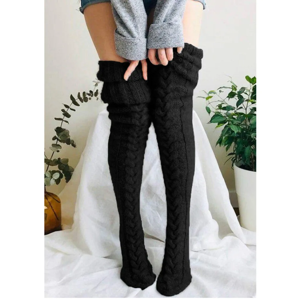 Foot Warmer Stockings European and American Autumn and Winter Solid Color Over-the-knee Socks Stockings Thick Female Socks