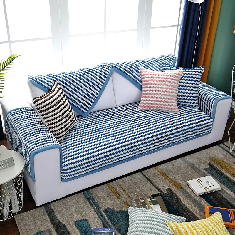 Полосатые чехлы для диванов гостиной утолщенные Нескользящие из хлопка и льна