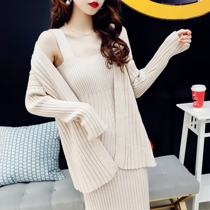 Женский трикотажный комплект из двух предметов однотонный свободный кардиган и