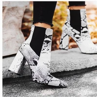 hot print snake pu women ankle boots zip pointed toe footwear thick high heels female boot shoes women 2020 snakeskin bootie