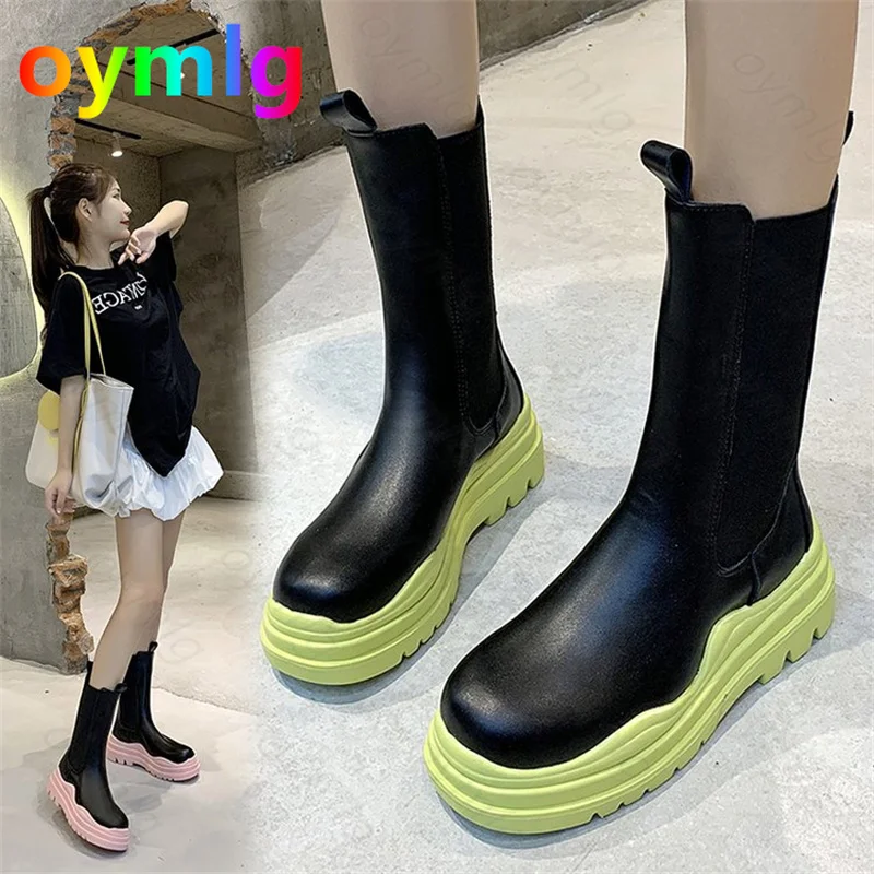 

Сапоги женские из натуральной кожи, на толстой подошве, до середины икры