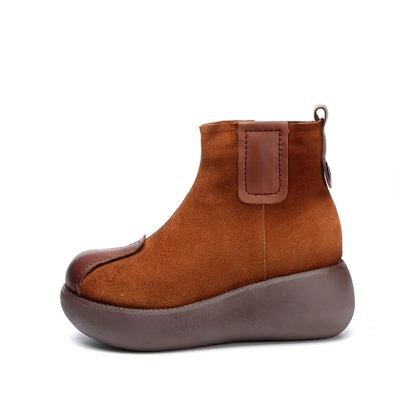 

Women boot autumn winter new leather increased casual boots fashion retro women's thick bottom slope with Martin boots women