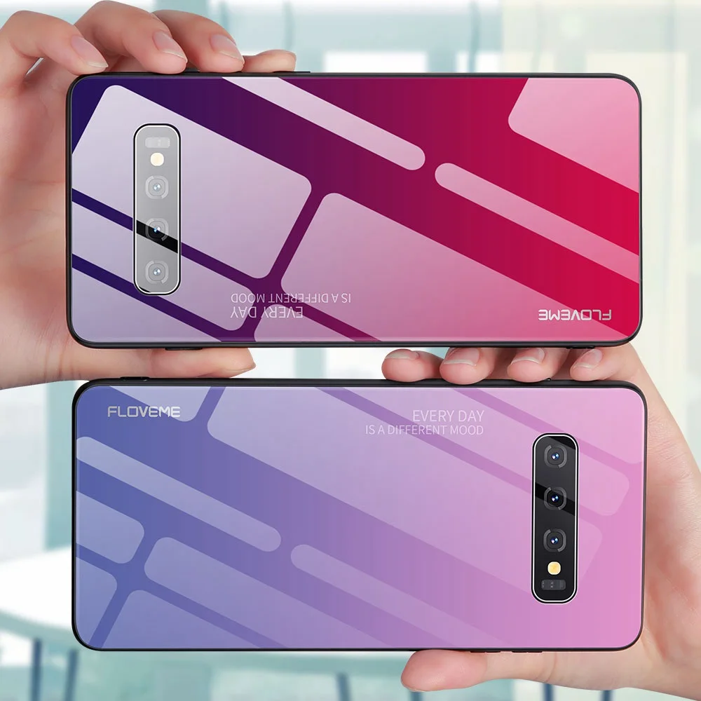 Градиентный чехол Floveme для Samsung A50 с закаленным стеклом Note 8 9 10 Plus S10 S10E S8 S9