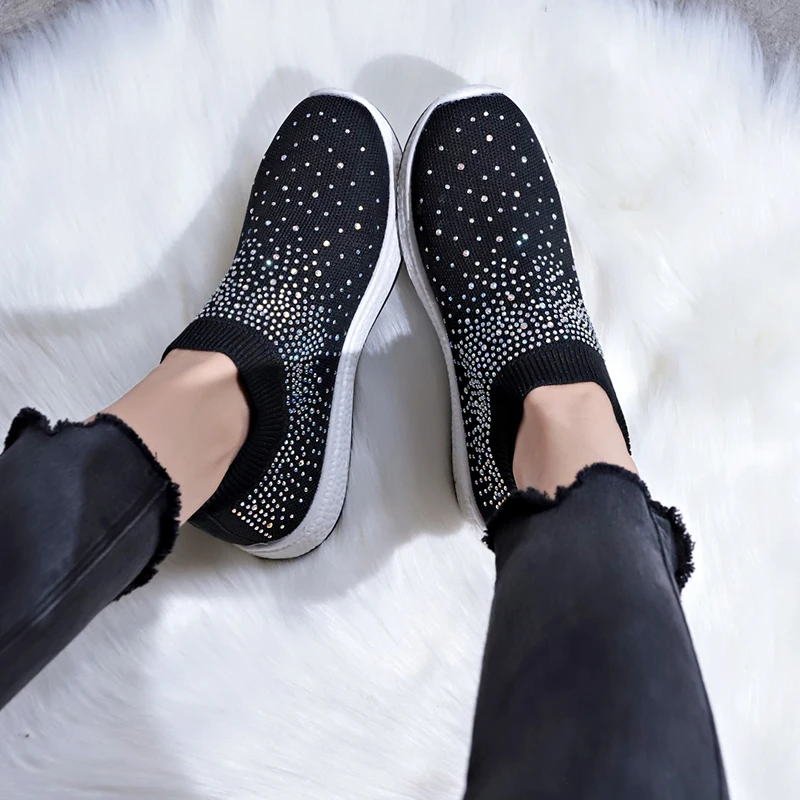 

Women's shoes breathable casual flat shoes rhinestone sneakers crystal vulcanized shoes ladies bling crystal casual shoes