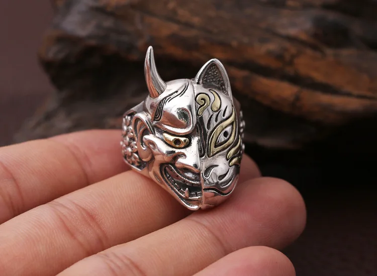 925 пробы серебряные мужские байкерские кольца в стиле панк с маской Prajna A1602 |