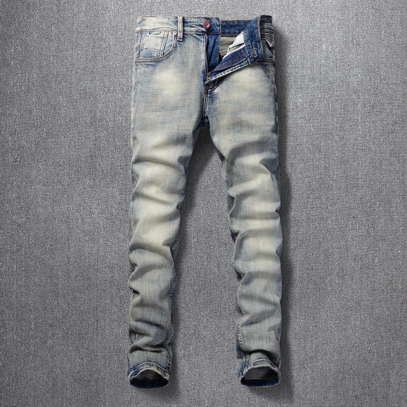 

Italian Vintage Fashion Men Jeans Elastic Cotton Slim Fit Ripped Jeans For Men Retro Washed Designer Casual Denim Pants Hombre