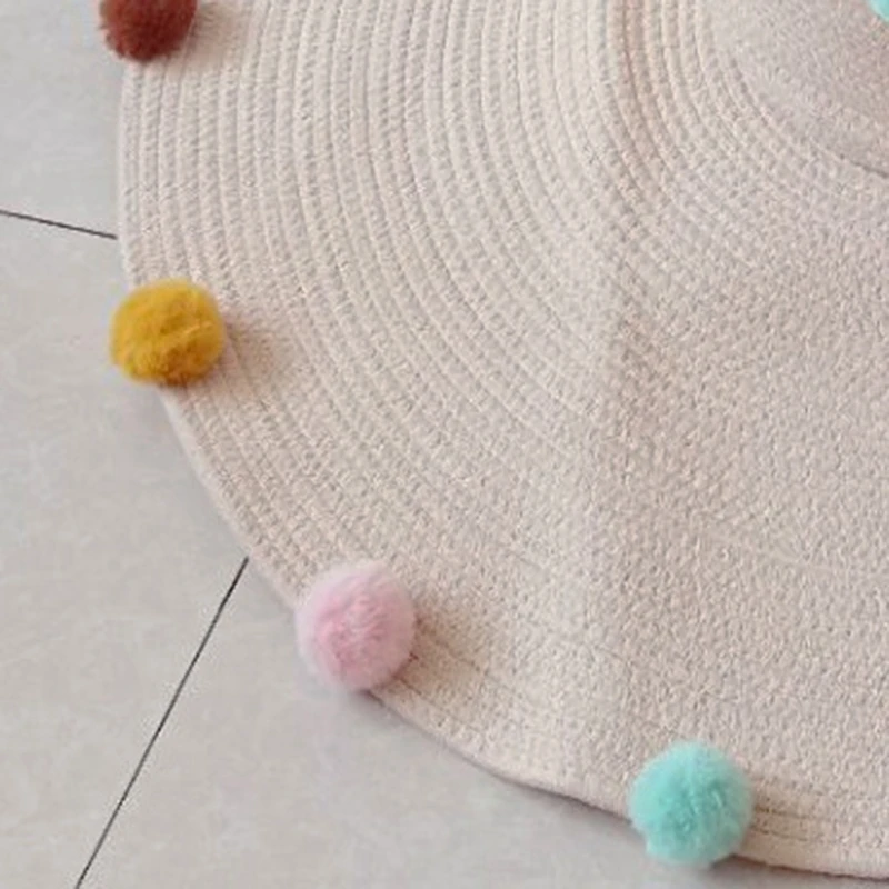 

Knitted Baby Play Mat Woven Cotton Rug Round Wool Ball Carpet Baby Crawling Mat Infant Photography Blanket