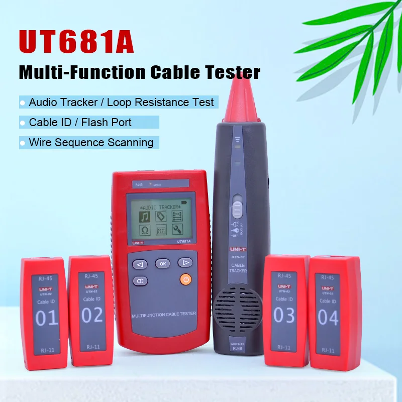 

UNI-T UT681A Multi-functional Network Cable Tester RJ45 RJ11 LCD Cable length Tester Breakpoint Tester with 4pcs remotes