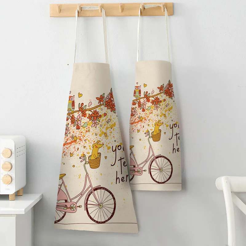 

Bicycle Printed Kitchen Apron for Woman Sleeveless Cotton Linen Aprons For Cooking Home Cleaning Tools