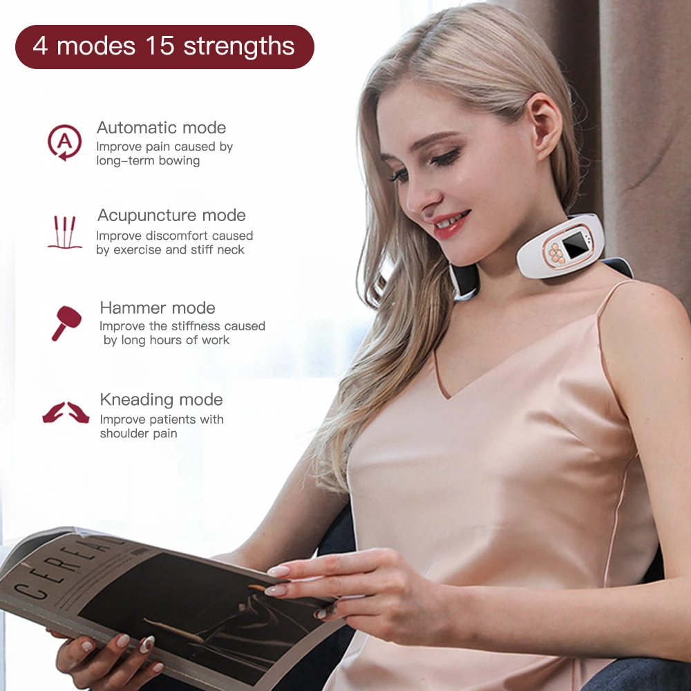 

6 Heads Back Massager Smart Electric Pulse Neck Massager TENS Heat Cervical Massager Pain Relief Kneading Relax Massage Device