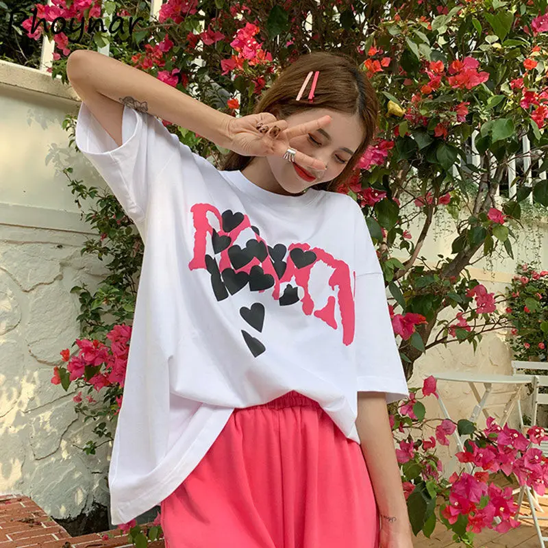 

Short Sleeve T-shirts Women Printing Sweet Students Leisure Baggy All-match Fashion Basic Tops O-neck Simple Cozy Tender Ins BF