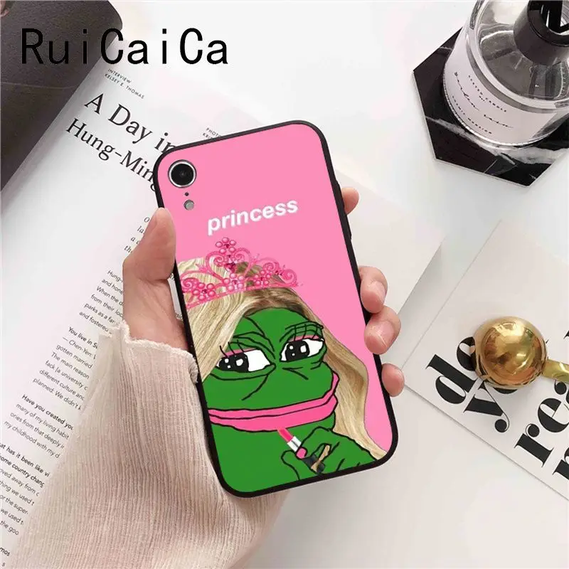 Ruicaica Pepe мемы грустная Лягушка черная мягкая крышка чехол для телефона iPhone 8 7 6 S Plus
