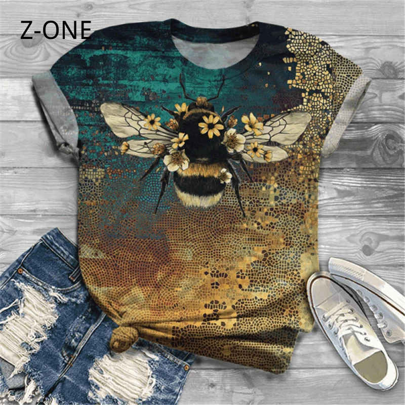 

Z-ONE Fashion New Women's Clothing Animal 3D Digital Printing Casual Short-sleeved T-shirt Round Neck Funny Tops Mujer Camisetas
