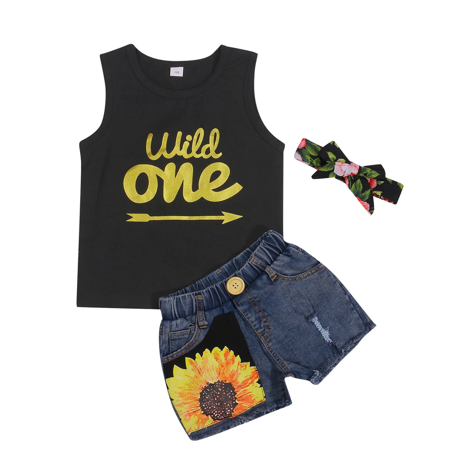 

Toddler Girls 2Pcs Sleeveless Letter Print Tank Tops Denim Shorts Outfit Set