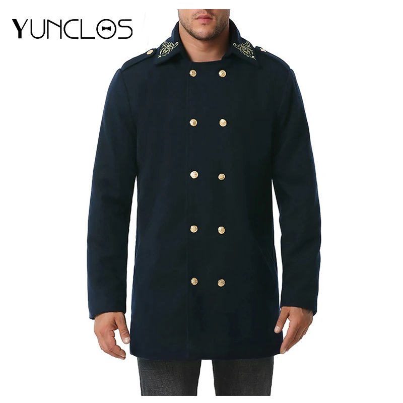 Yunclos зимняя куртка Для мужчин ветровка плащ-Тренч длинное однотонное Цвет лацкан